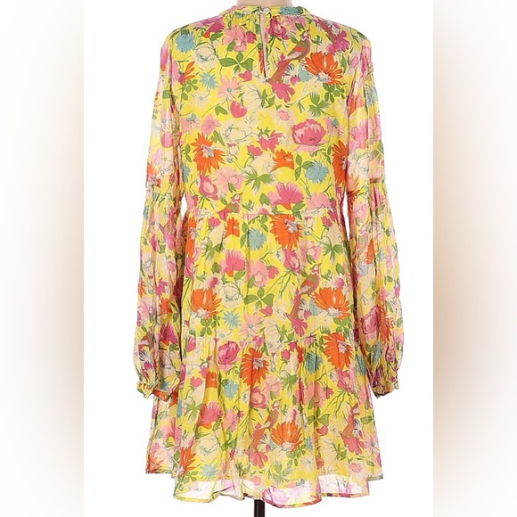 EUC Banjanan Size Medium Yellow Floral Tiered Dress Made in India - Picture 2 of 2